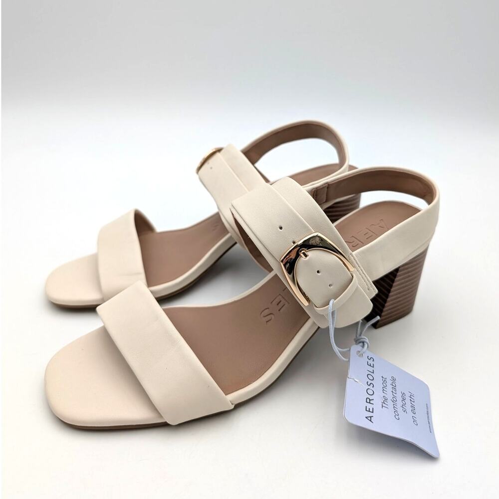 Aerosoles Ellazia Buckle Strap Heels Sandals Women's Eggnog Size US8.5M EU39